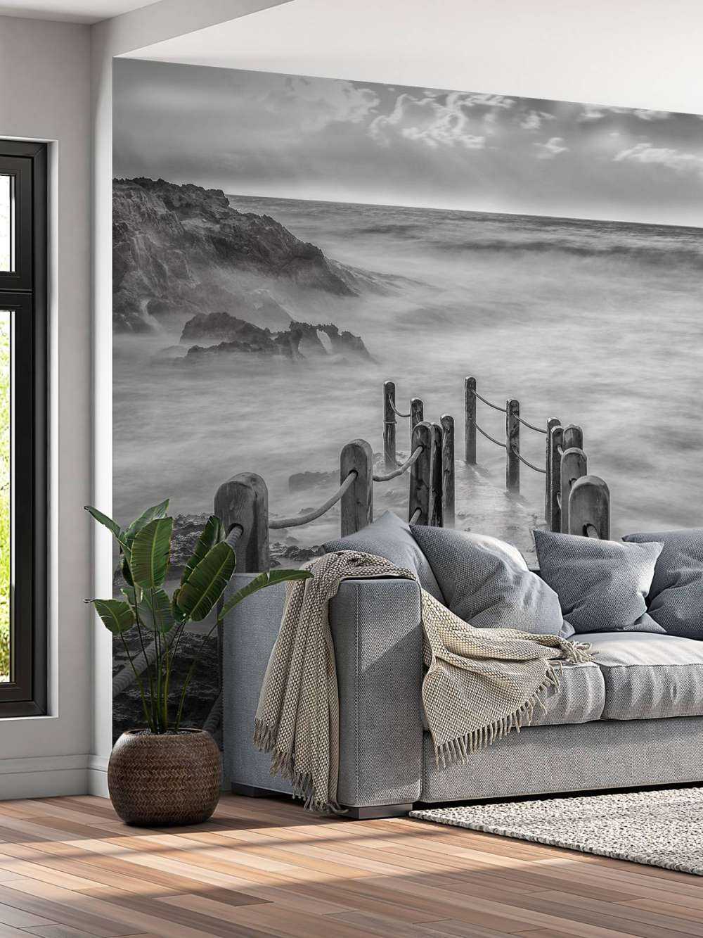 Drewniany mostek w mgle