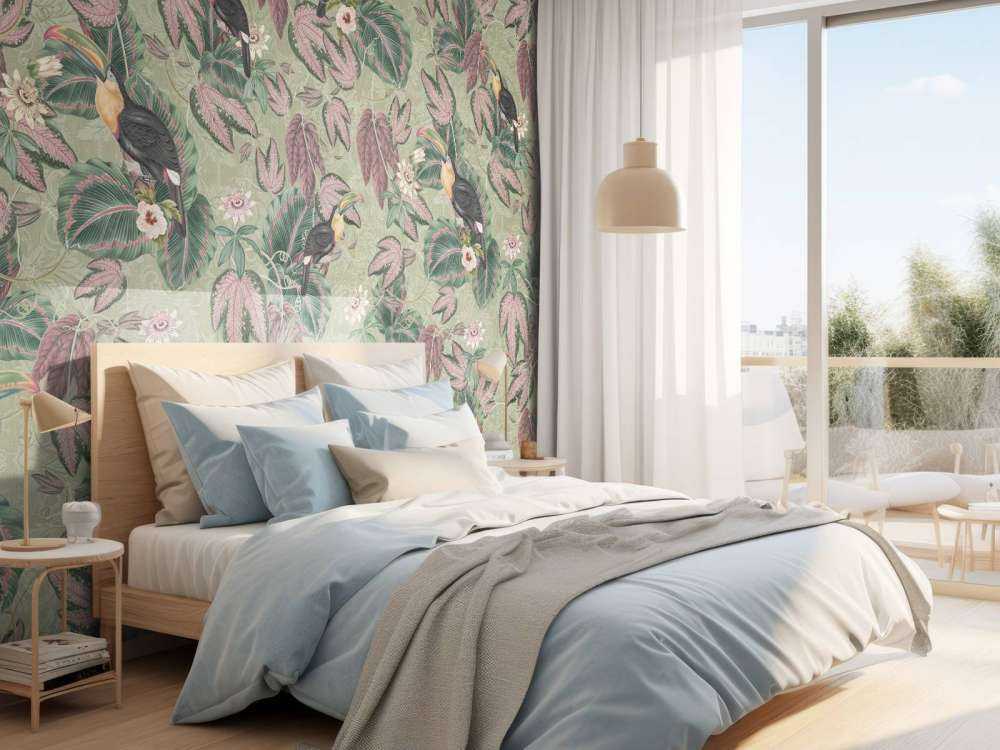 Tropikalne ptaki i tukany z dżungli - szałwiowy zielony