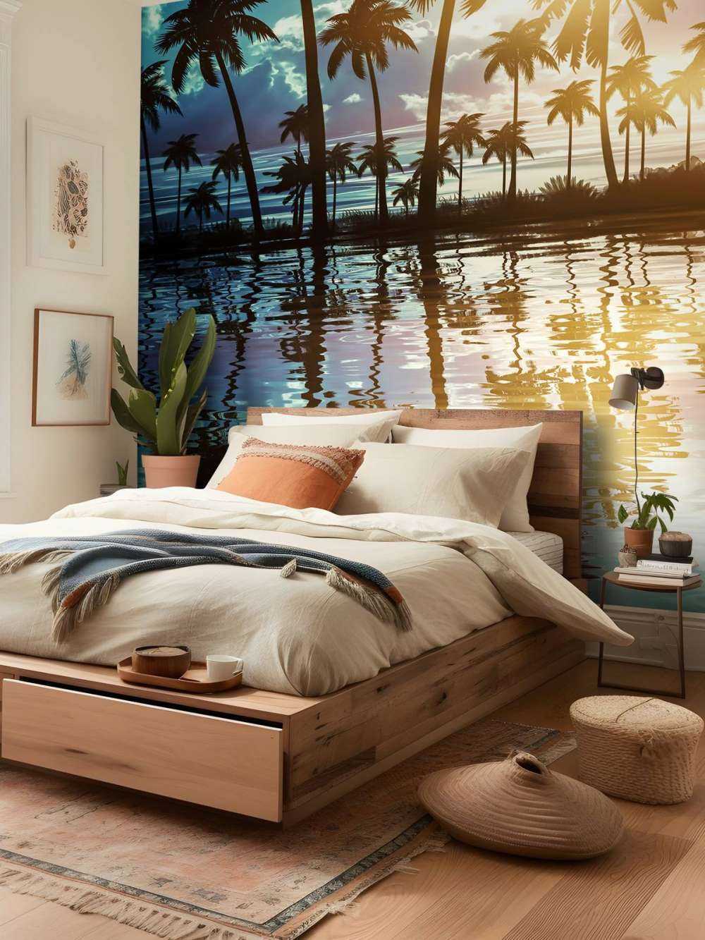 Nocny krajobraz z palmami