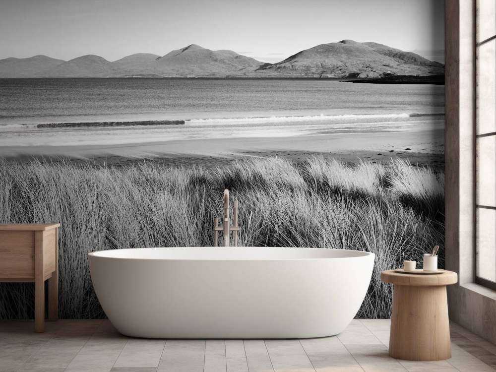 Trawa, plaża i góry