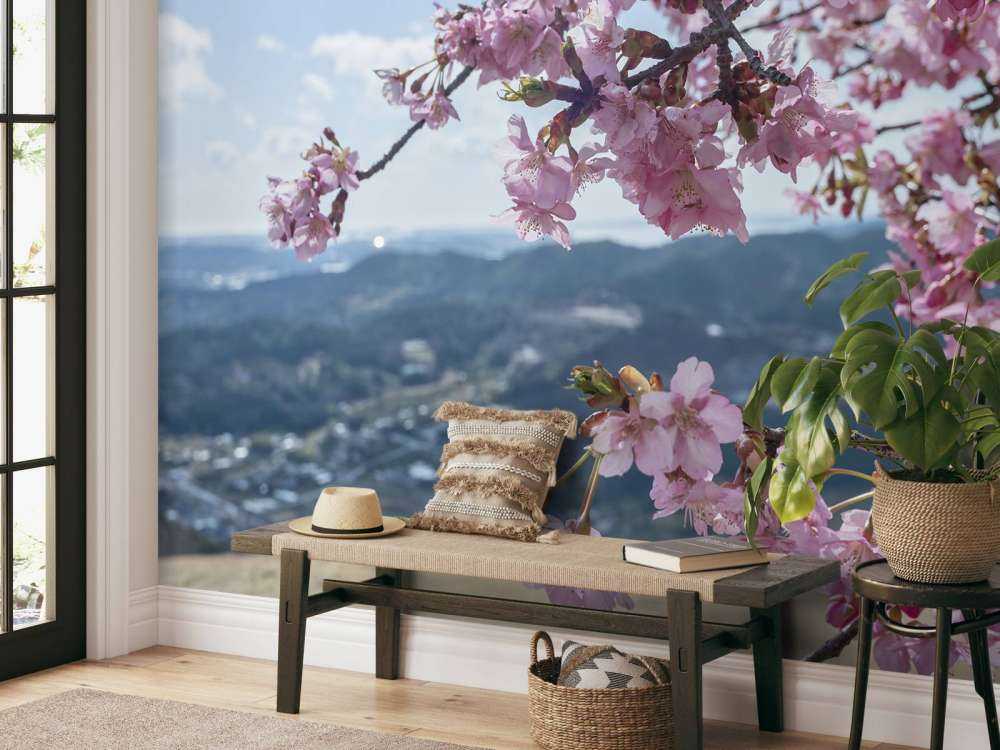 Kwiaty japońskie na tle gór