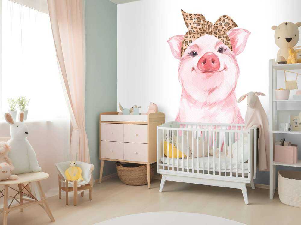 Zabawna mała świnka z chusteczką.