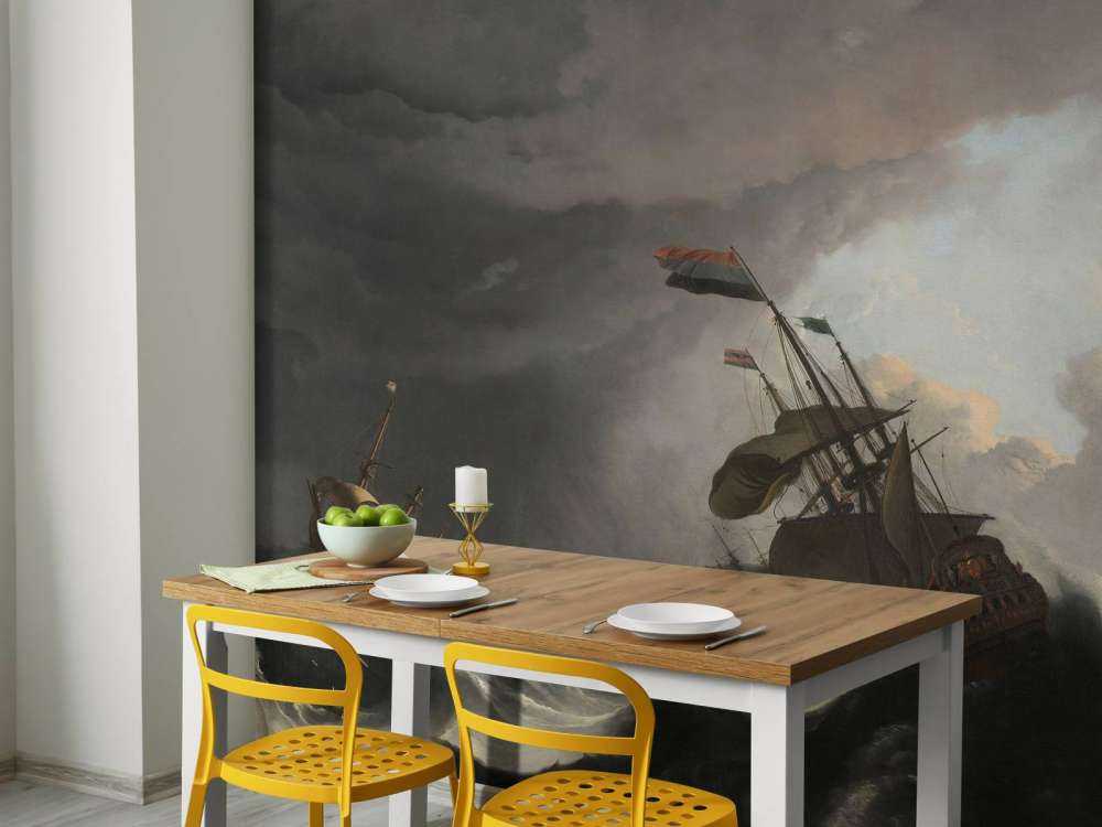 Statki wojenne podczas burzy