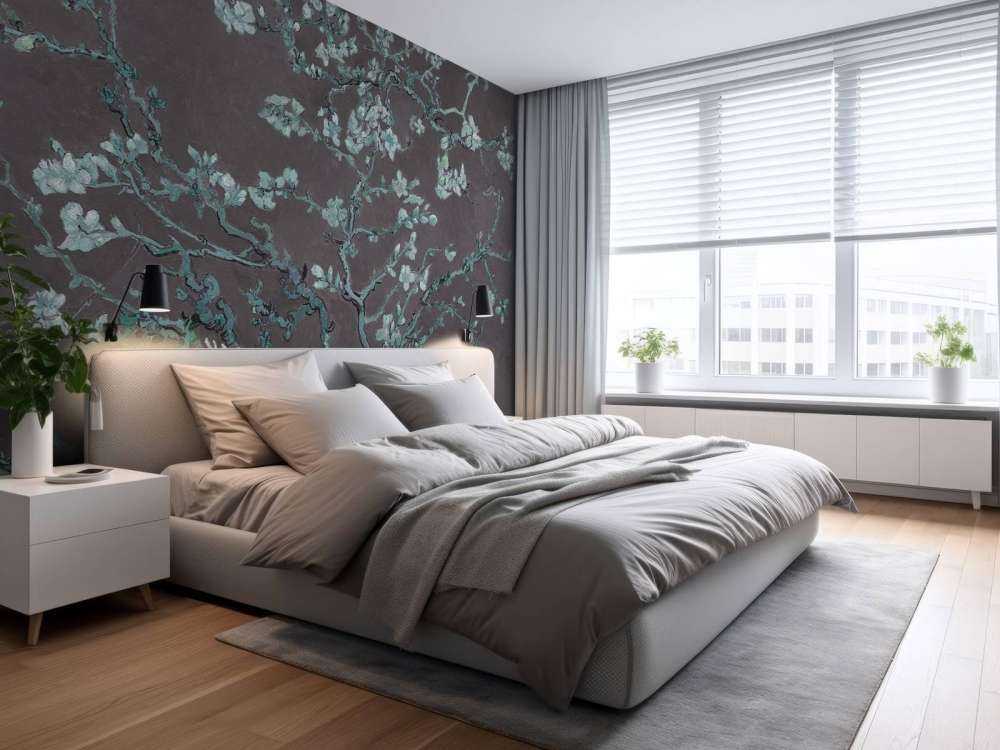 Kwiat migdałowca z niebieskim odcieniem