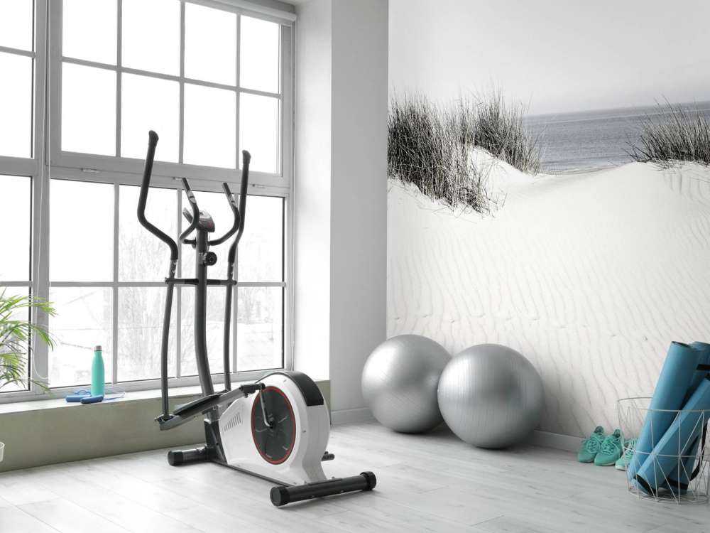 Przejście z wydmy na plażę czarno-białe