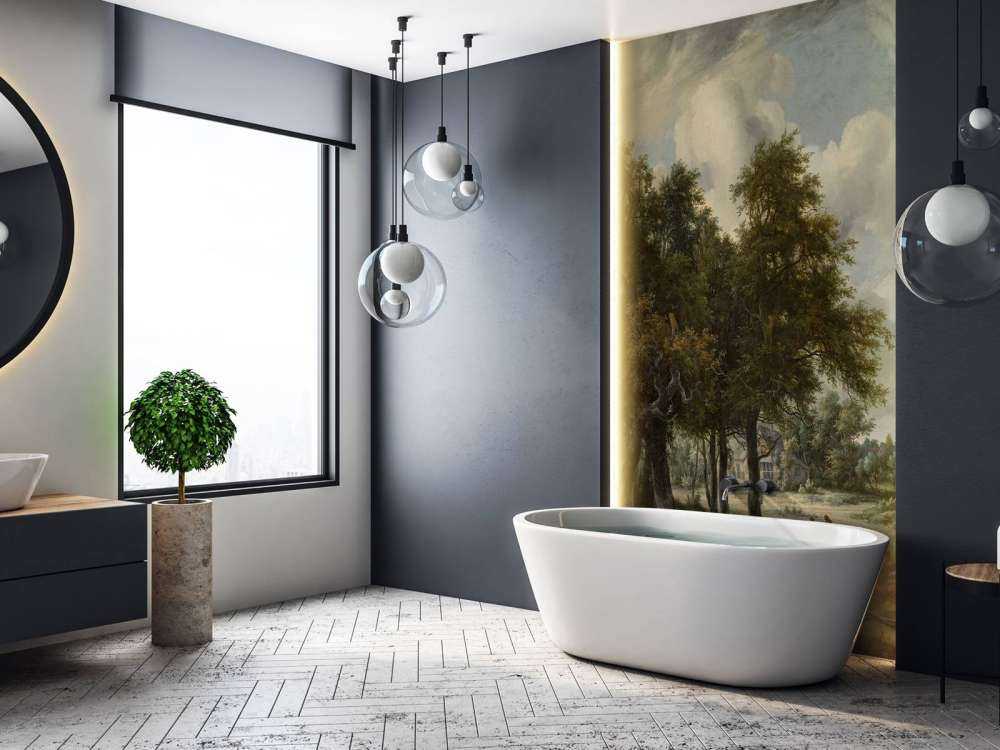 Krajobraz leśny z zabudowaniami gospodarczymi