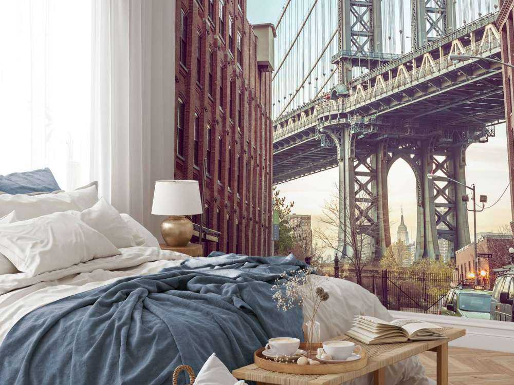 Manhattan Bridge seen from the Dumbo neighborhood in Brooklyn, New York