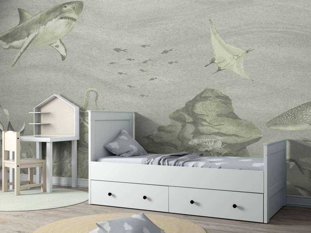 Podwodny świat z rekinami w kolorze zielonym