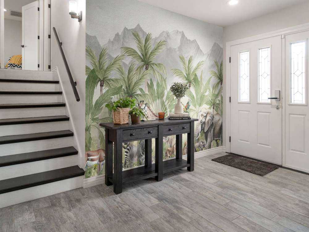 Krajobraz górski ze zwierzętami w kolorze