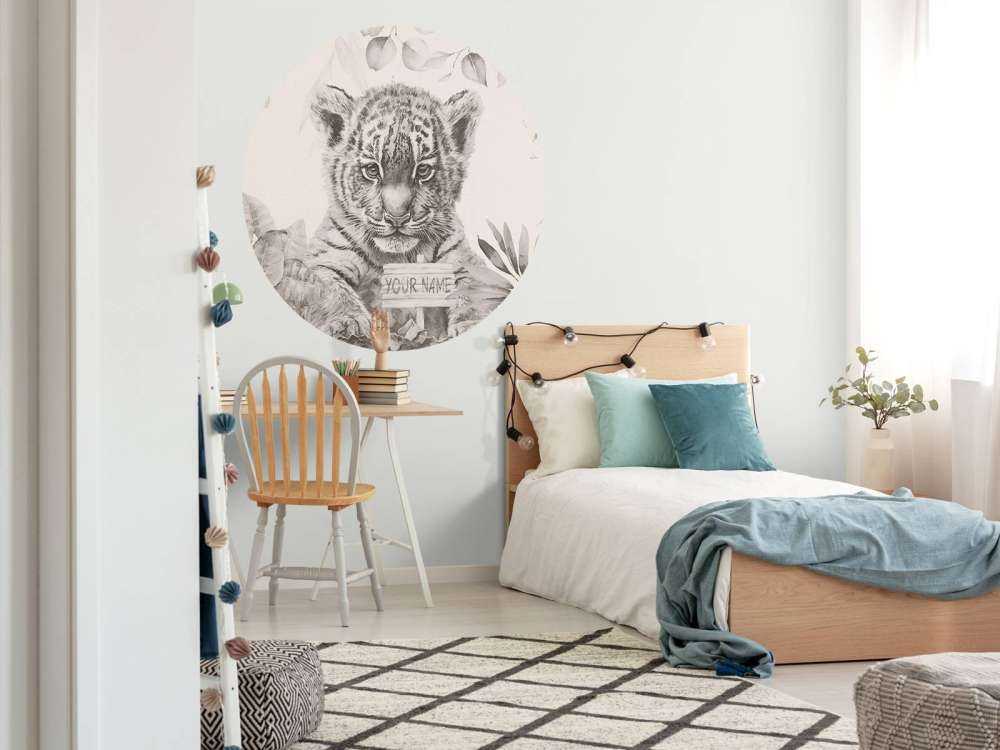 Śliczny tygrys z roślinami beżowy