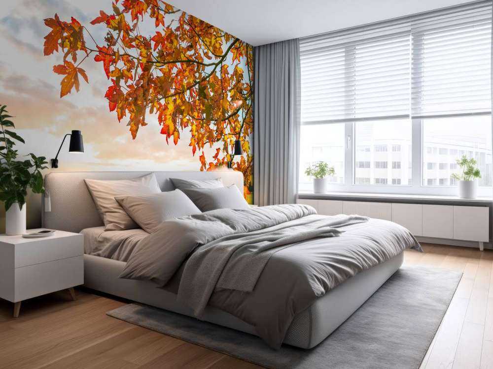 Jesienne drzewo o zachodzie słońca