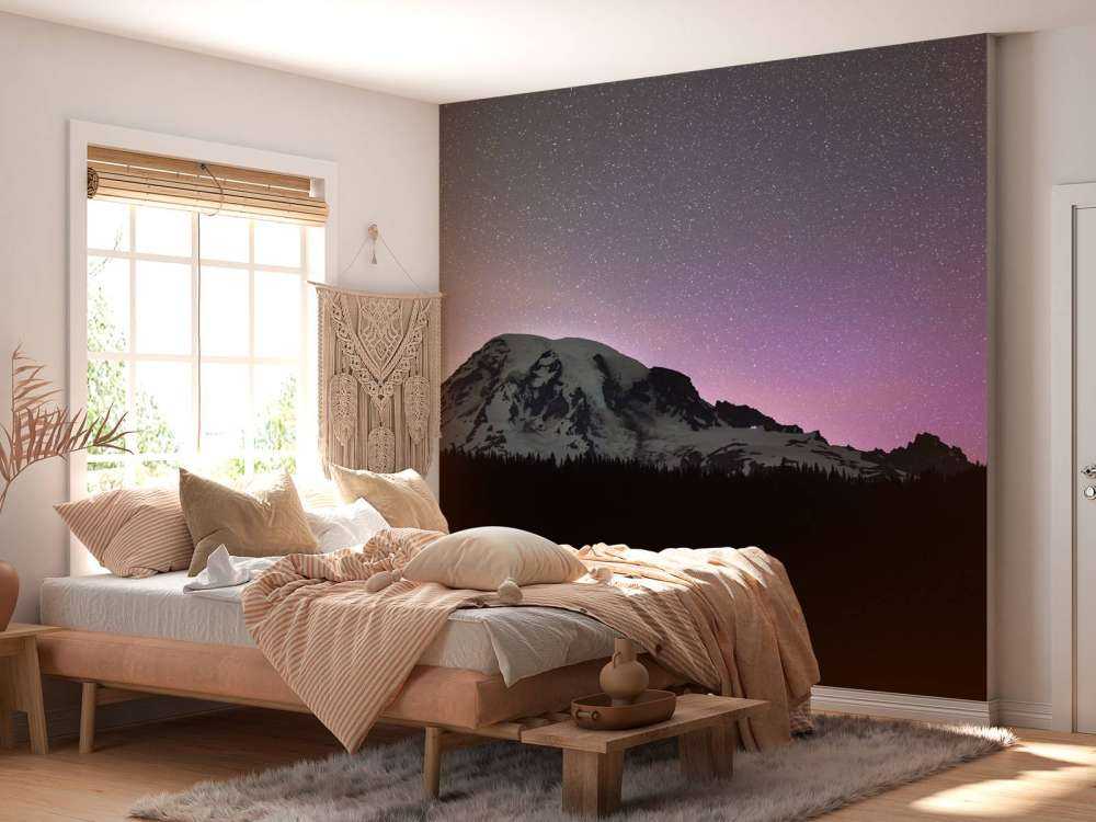 Góra Rainier z północnymi światłami