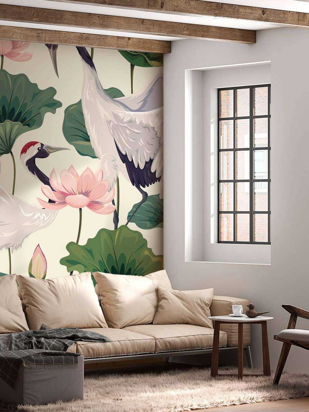 Para żurawi z lotosem