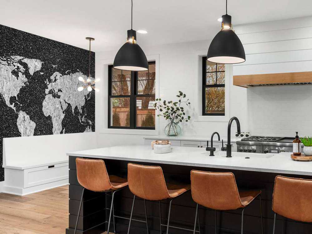 Biała mapa świata na czarnym tle