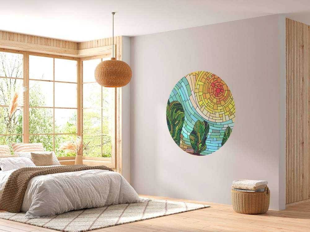 Czerwone słońce przy drzewach