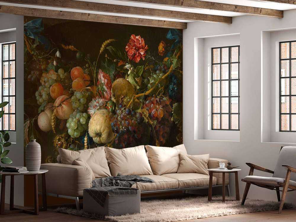 Wianek z owoców z kilkoma kwiatami