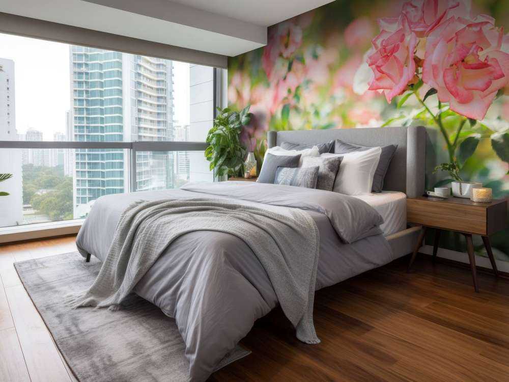 Jasnoróżowy krzew róży