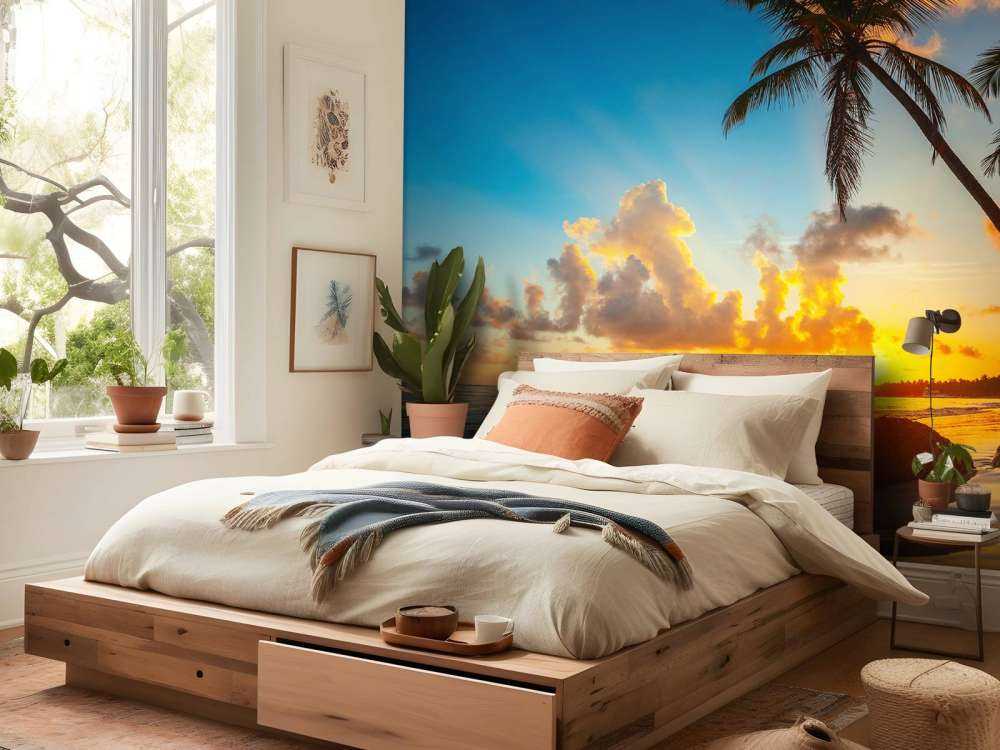 Zachód słońca z palmami