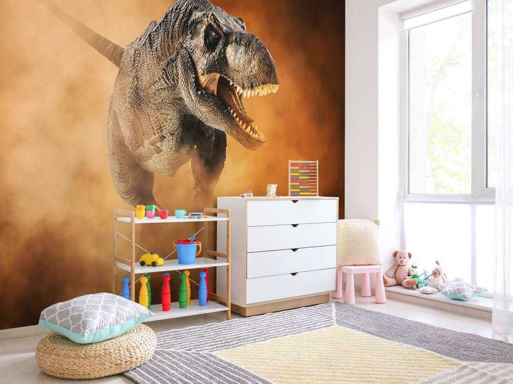 Tyranozaur idący przez dym