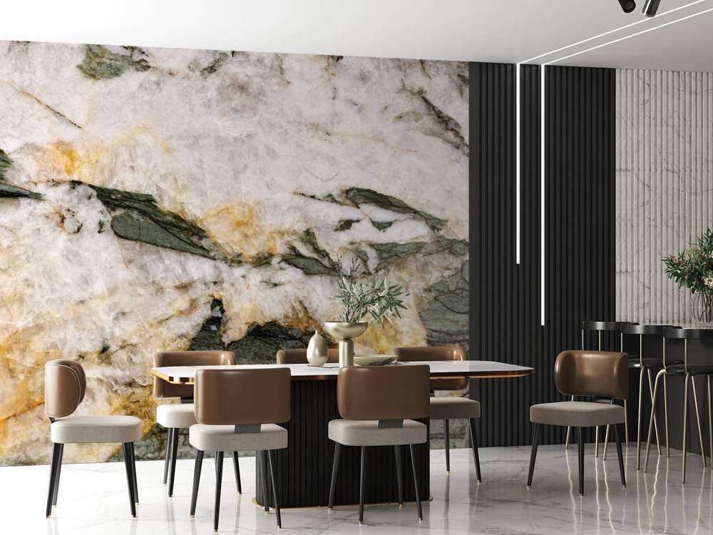 Biały marmur z zielonymi elementami