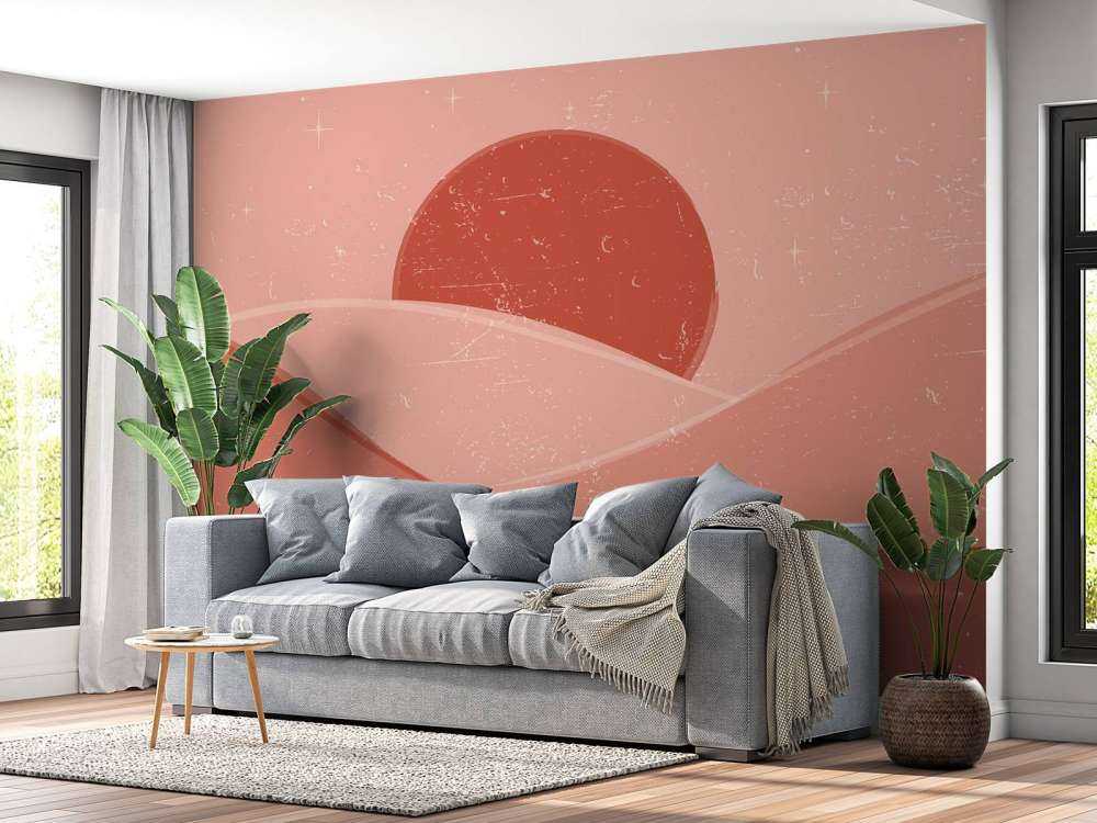 Czerwone fale na tle słońca