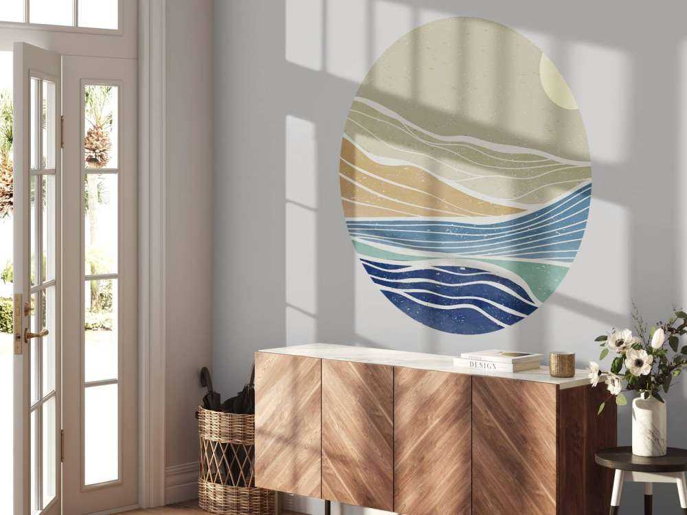 Kolorowe fale oceanu ze słońcem