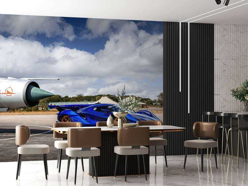 Futurystyczny supercar na lotnisku