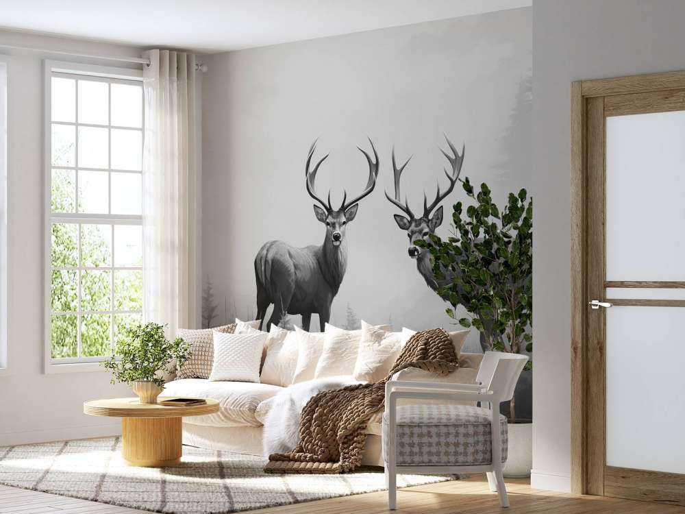 Symetria jelenia mglistego lasu