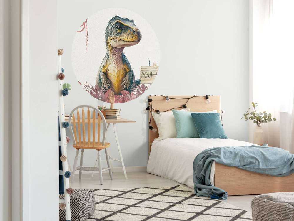 Młody t-rex w różowej dżungli