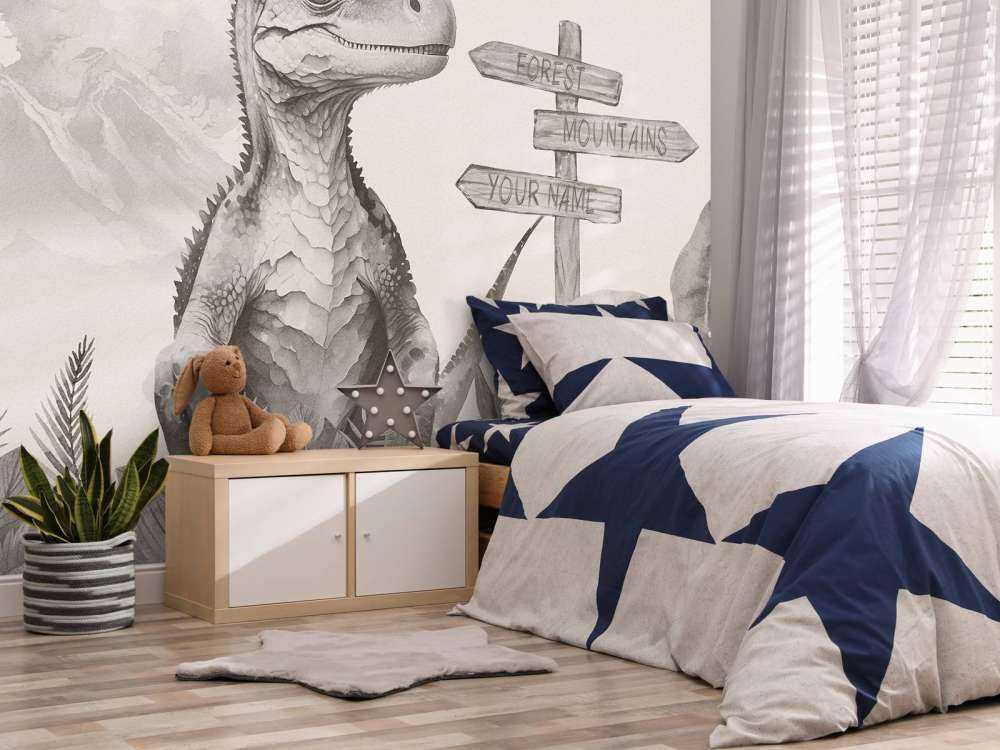 Młody velociraptor w beżowej dżungli