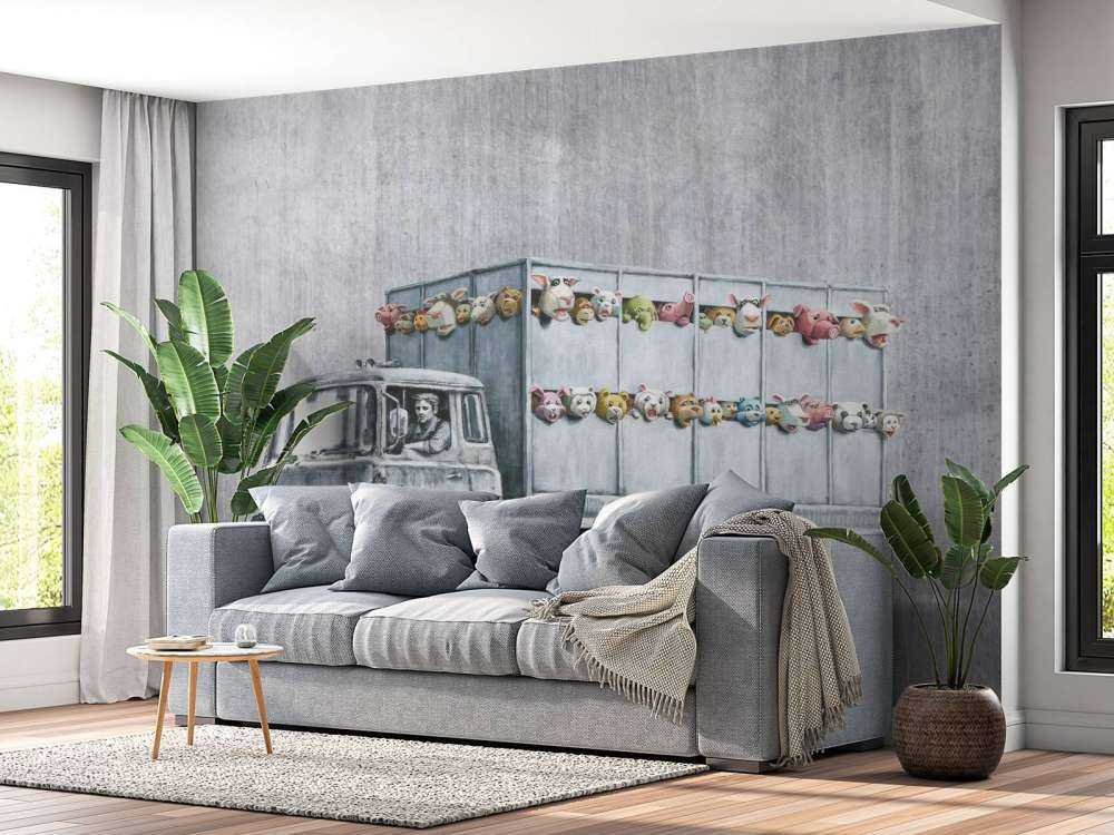 Banksy - Meat truck, grey concrete