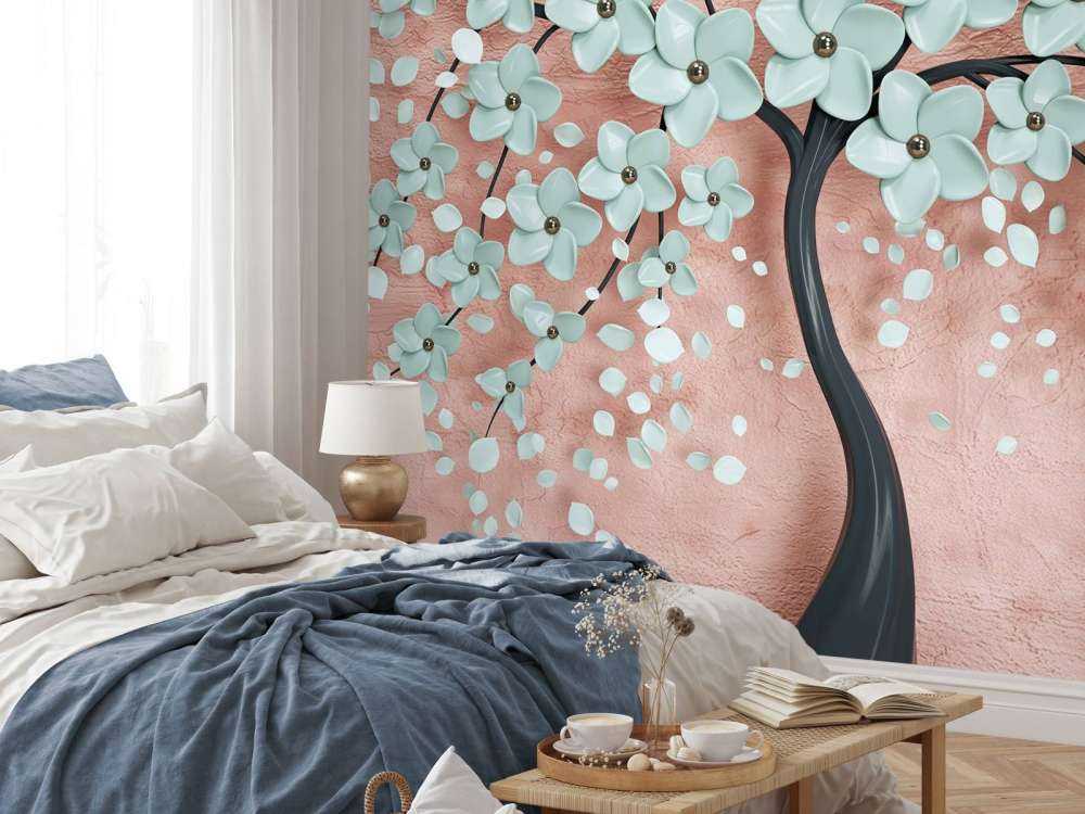 Czarne drzewo fantasy z kwiatami mięty