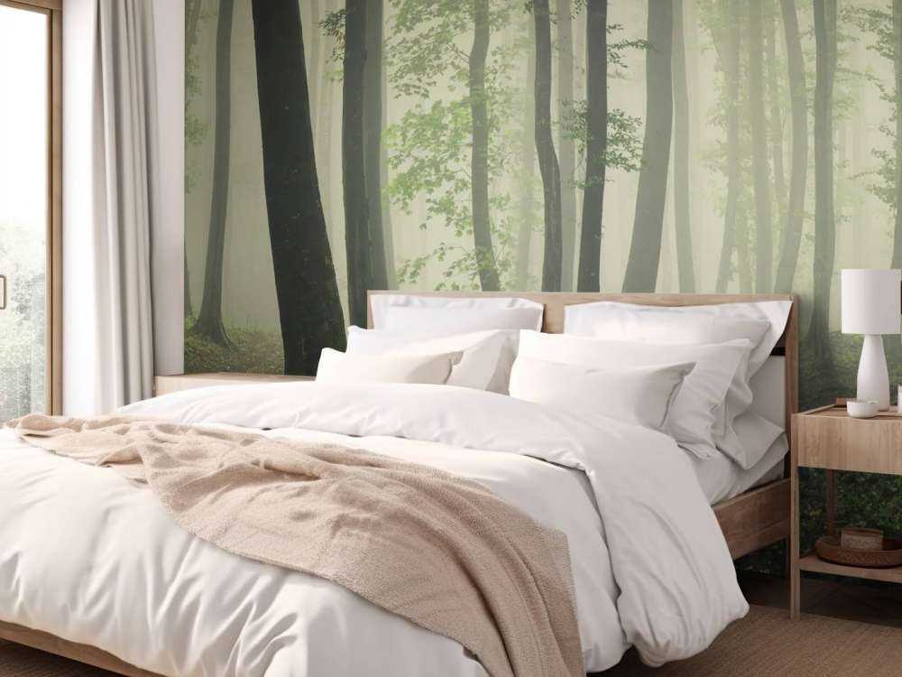 Mgła w zielonym lesie