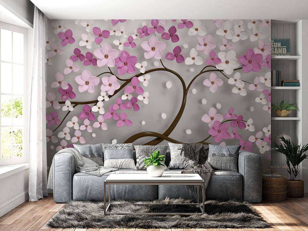 Drzewo z fioletowymi i białymi kwiatami