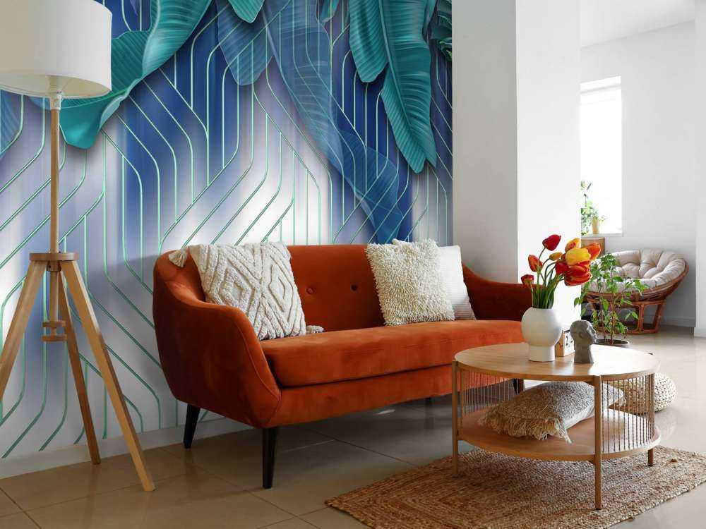 Zielone liście i graficzne zielone linie