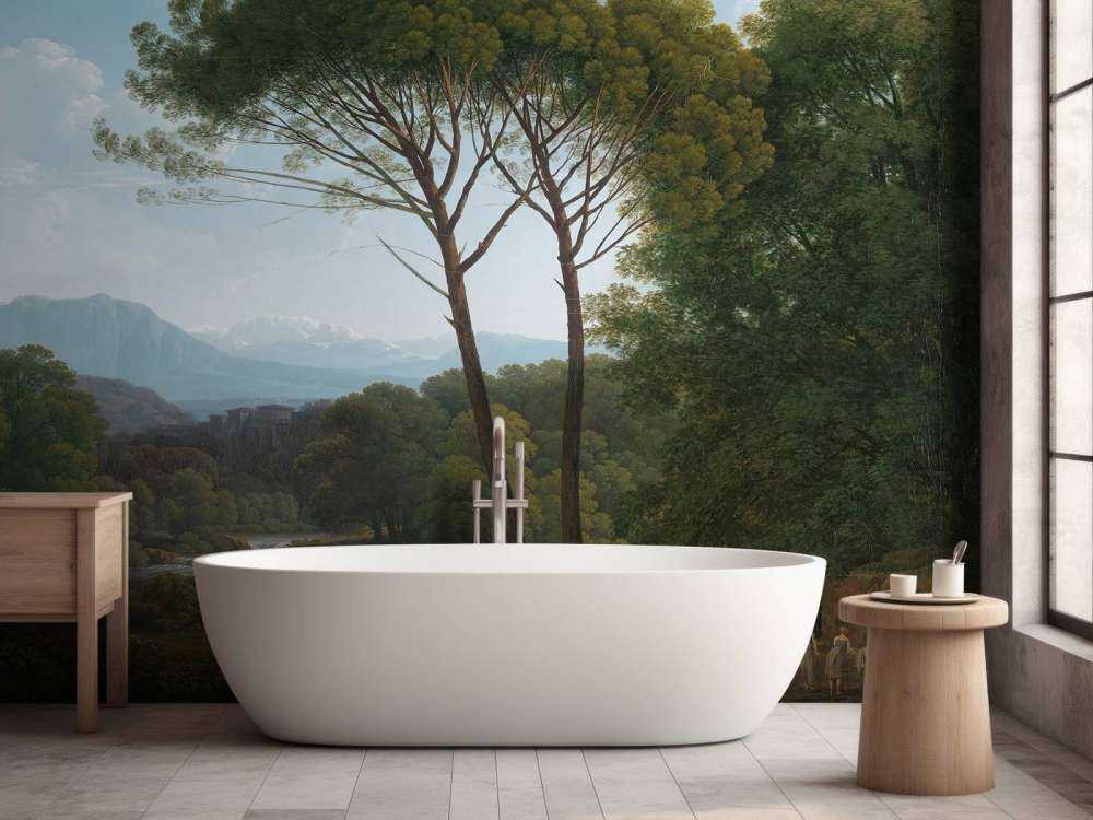 Włoski krajobraz z drzewami sosnowymi