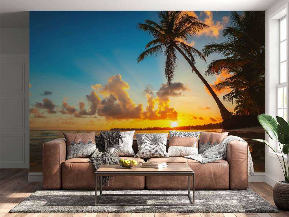 Zachód słońca z palmami