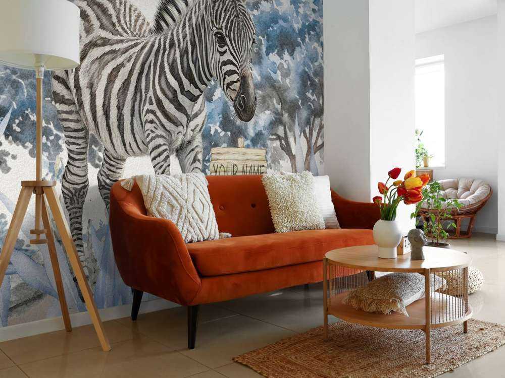 Młoda zebra w naturze w kolorze niebieskim