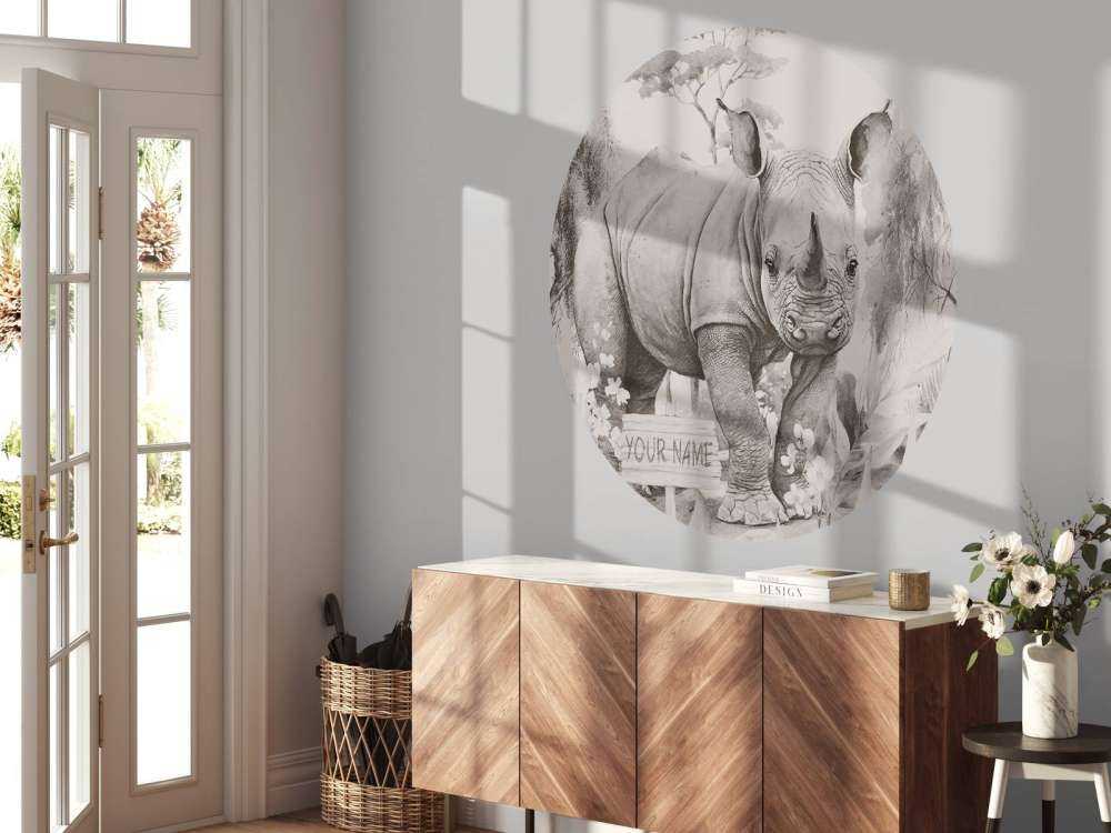 Mały nosorożec na sawannie beżowy