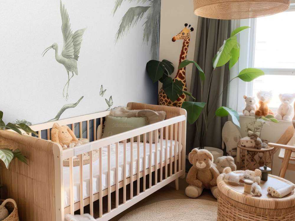 Gałąź ze zwierzętami z dżungli w kolorze zielonym