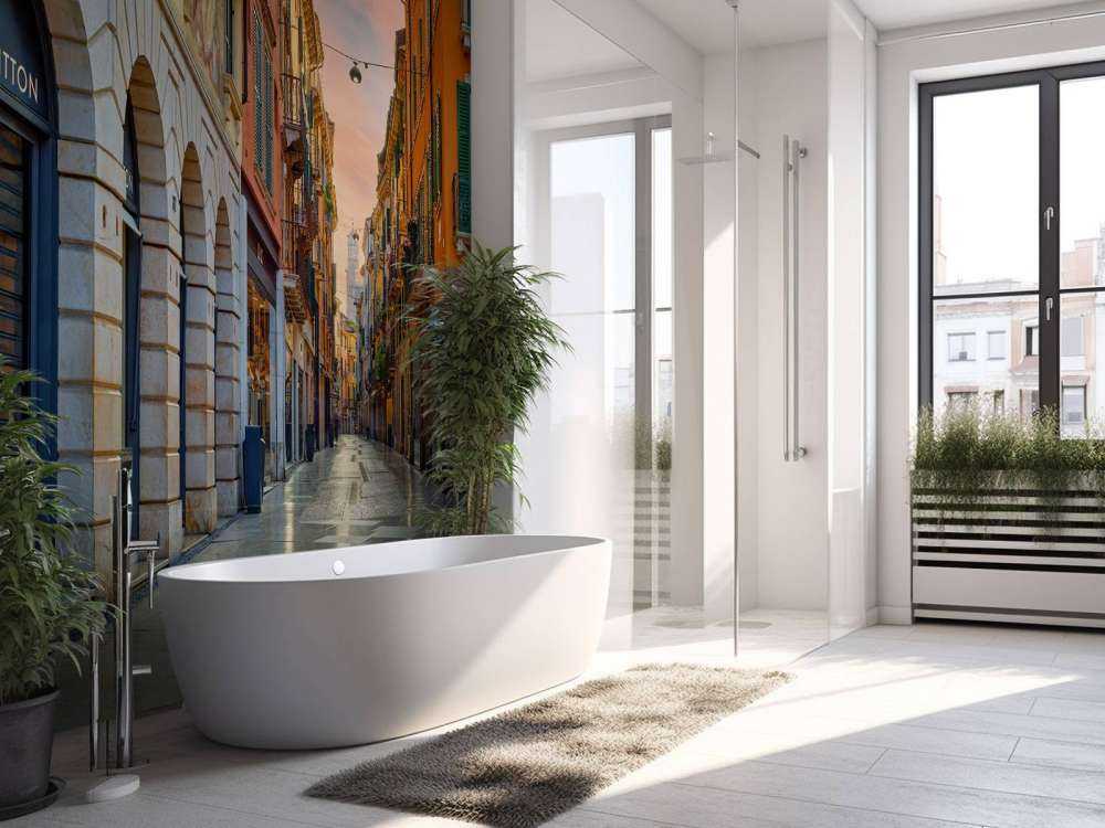 Ulica handlowa o wschodzie słońca