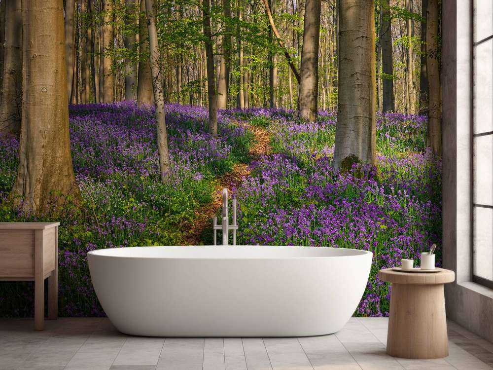 Ścieżka przez las z hiacyntami