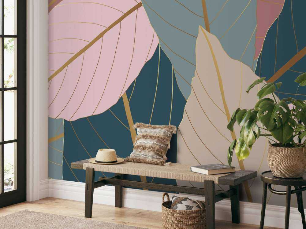 Liście tropikalne z dodatkiem złota