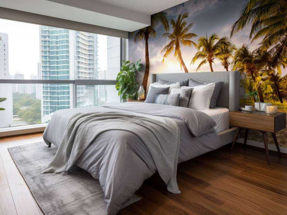 Palmy kokosowe na tle zachodzącego słońca