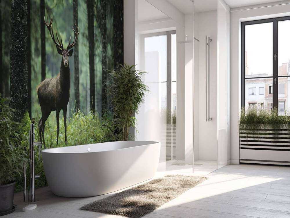 Duży jeleń między drzewami