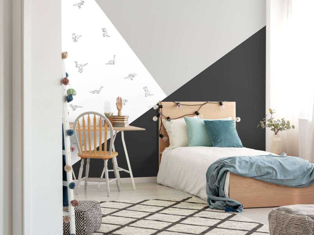 Czarno-białe trójkąty z dinozaurami