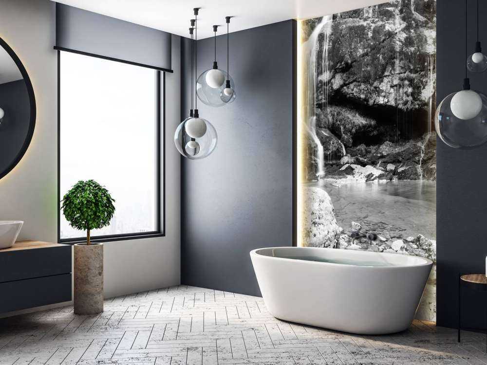 Wodospad nad kamiennym murem. 