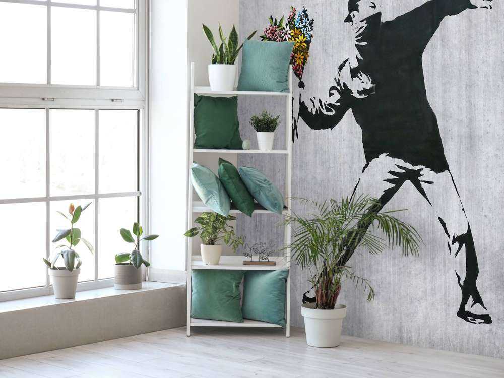 Banksy - Flower thrower, grey concrete