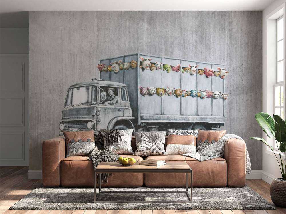 Banksy - Meat truck, grey concrete