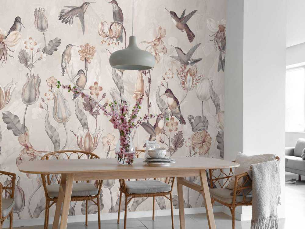 Wiosenna Symfonia Kolibrów - Vintage Sepia Kwiat